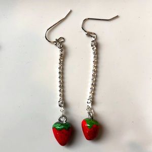 Strawberry Crystal Dangle, Hand-sculpted Earrings